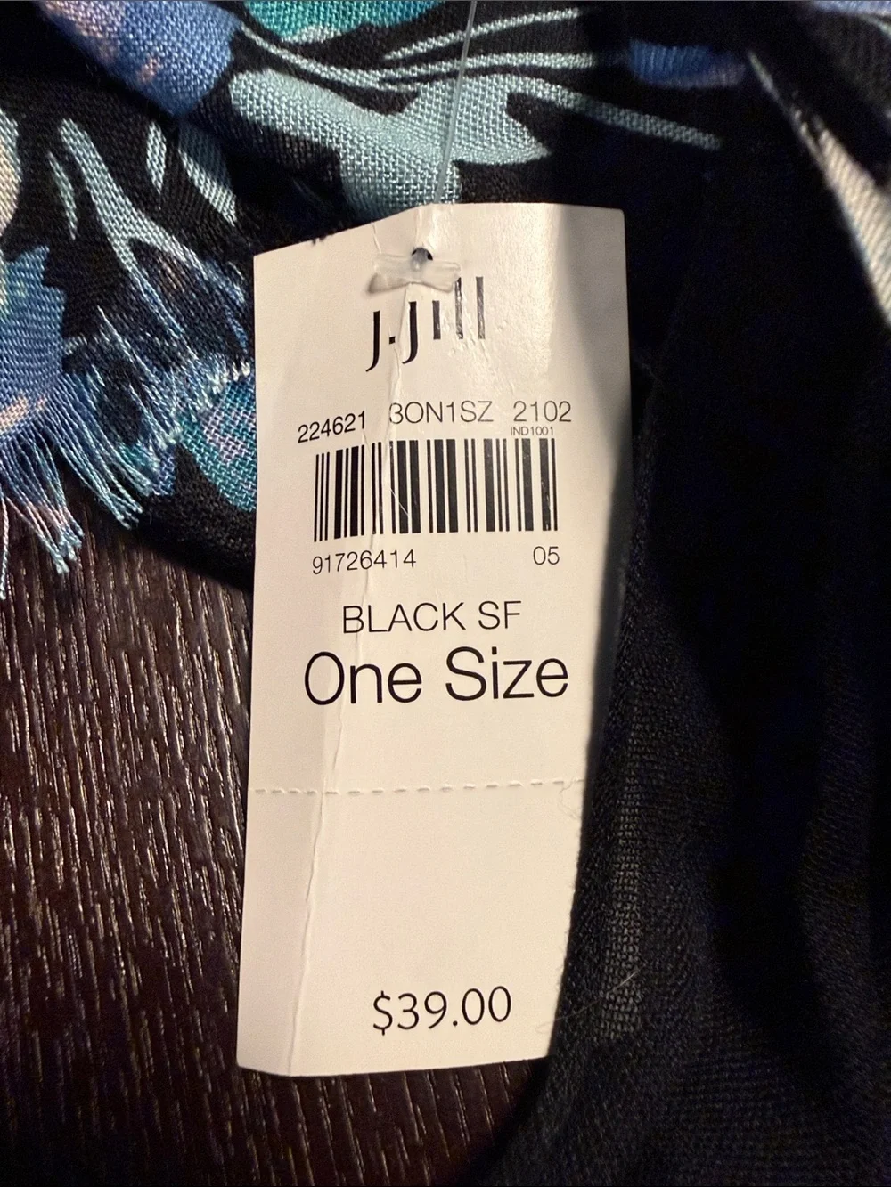 J.Jill Black Floral Trim Scarf